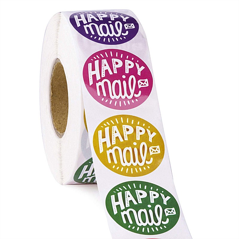 WRAPAHOLIC Happy Mail Business Stickers - 8 Colors Thank You and Shipping Labels - 1.5 x 1.5 Inch, 1000 Total - Image 1